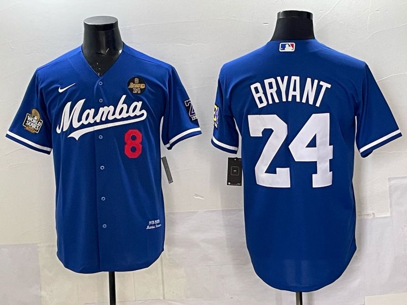 Men Los Angeles Lakers Nike 24 Bryant Blue Joint Name NBA 2025 Jersey style 043